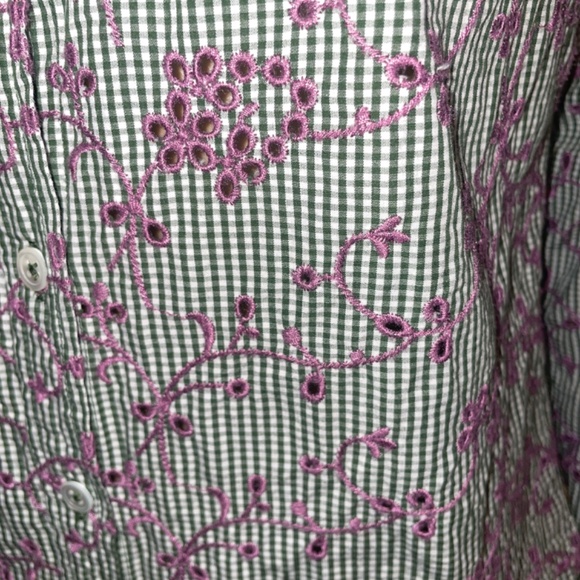 Anthropologie Odile Gingham Embroidered Eyelet Button Down Top SZ 6 - Picture 6 of 9